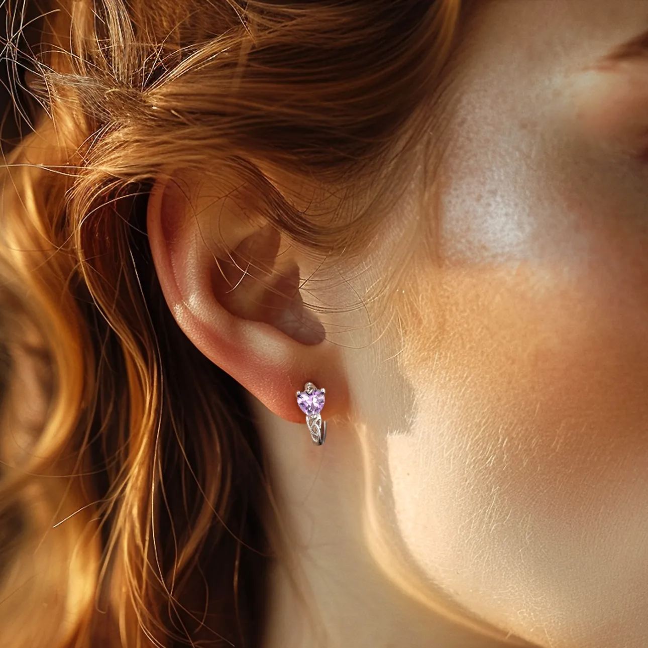 Celtic Knot Sterling Silver Birthstone Hoop Earrings for Women