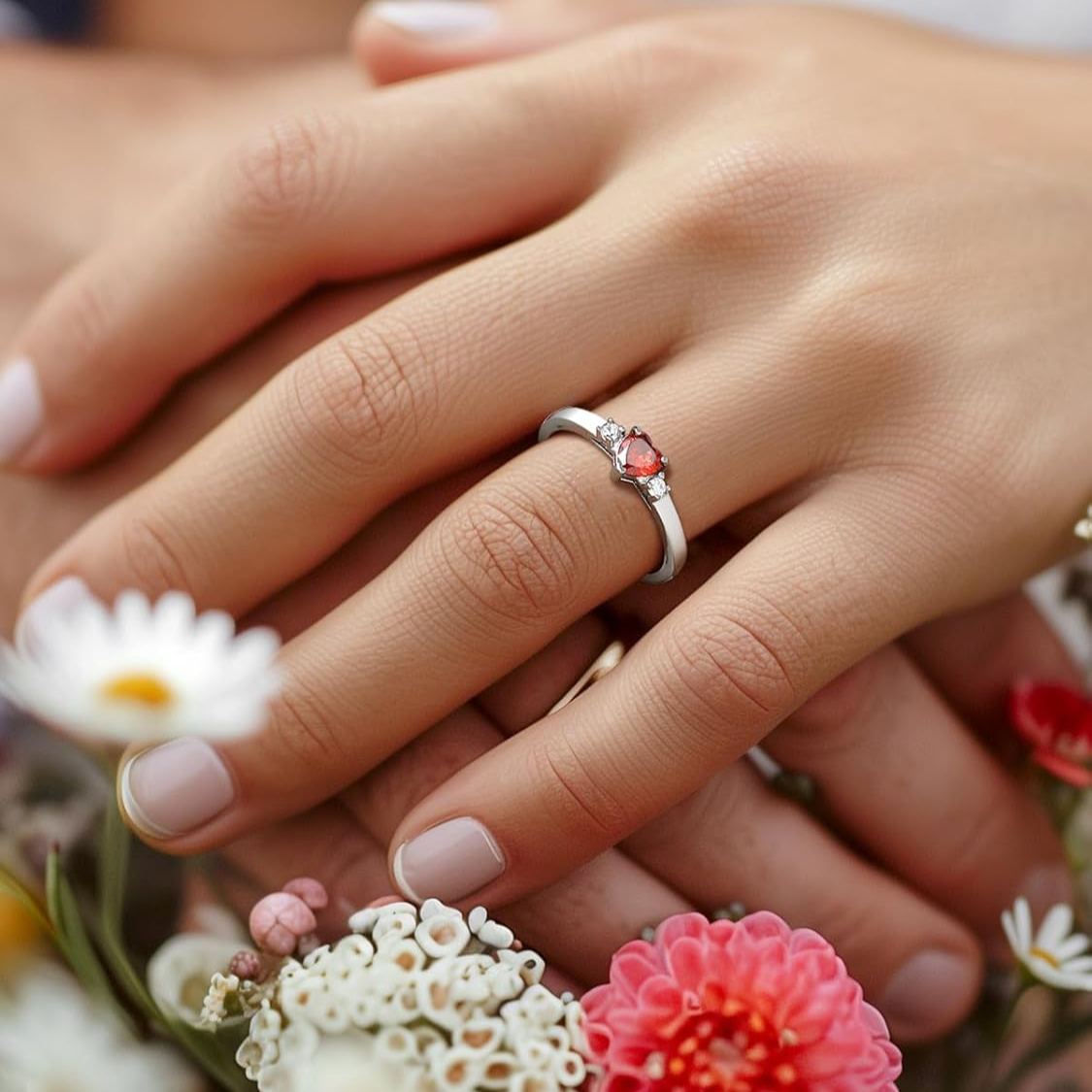 Personalized Heart 1-4 Birthstones Promise Ring for Women