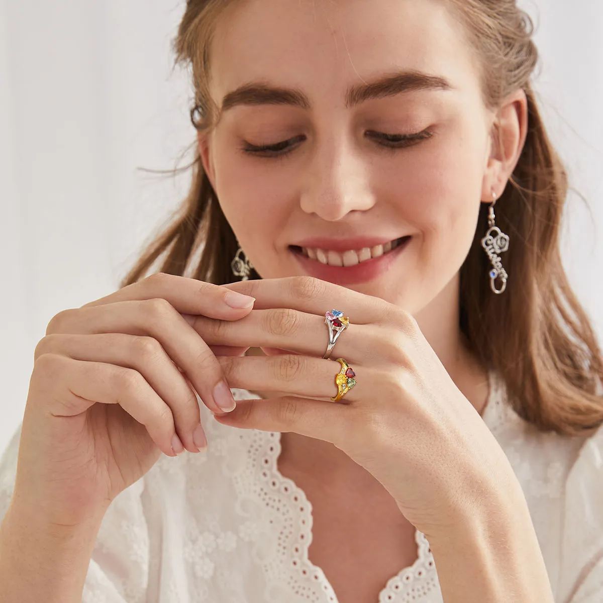 Personalized Heart 1-4 Birthstones Promise Ring for Women