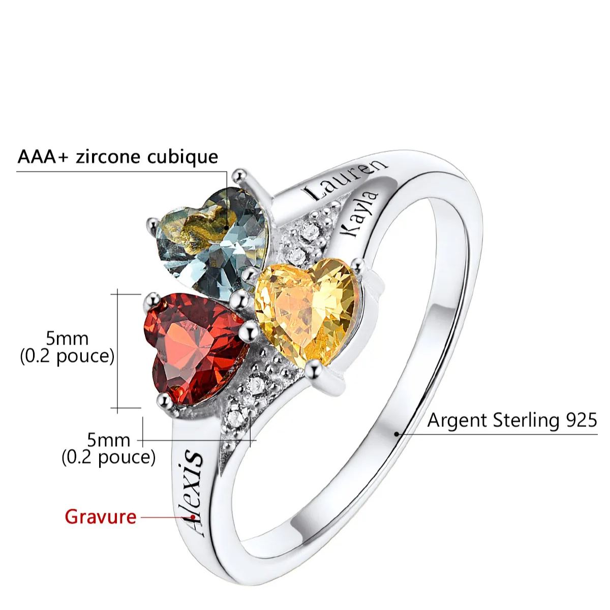 Personalized Heart 1-4 Birthstones Promise Ring Details: Dimensions, Hypoallergenic, Adjustable size for 6~11