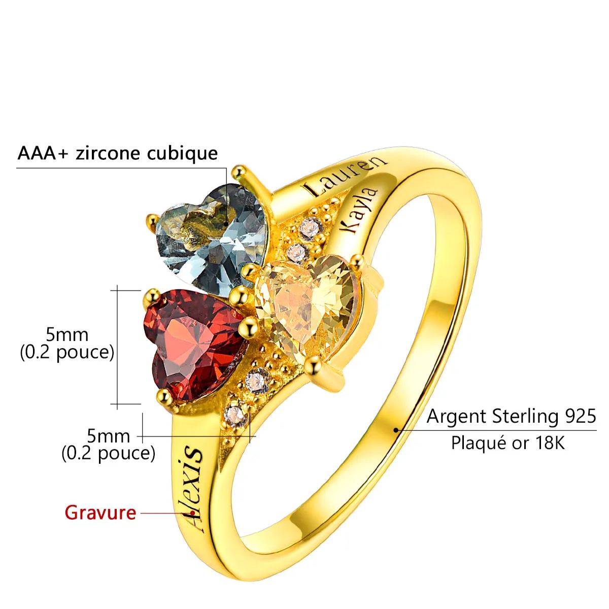 Personalized Heart 1-4 Birthstones Promise Ring Details: Dimensions, Hypoallergenic, Adjustable size for 6~11