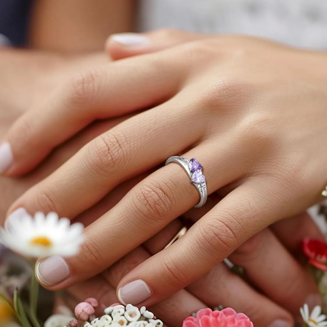 Personalized Heart 1-4 Birthstones Promise Ring for Women