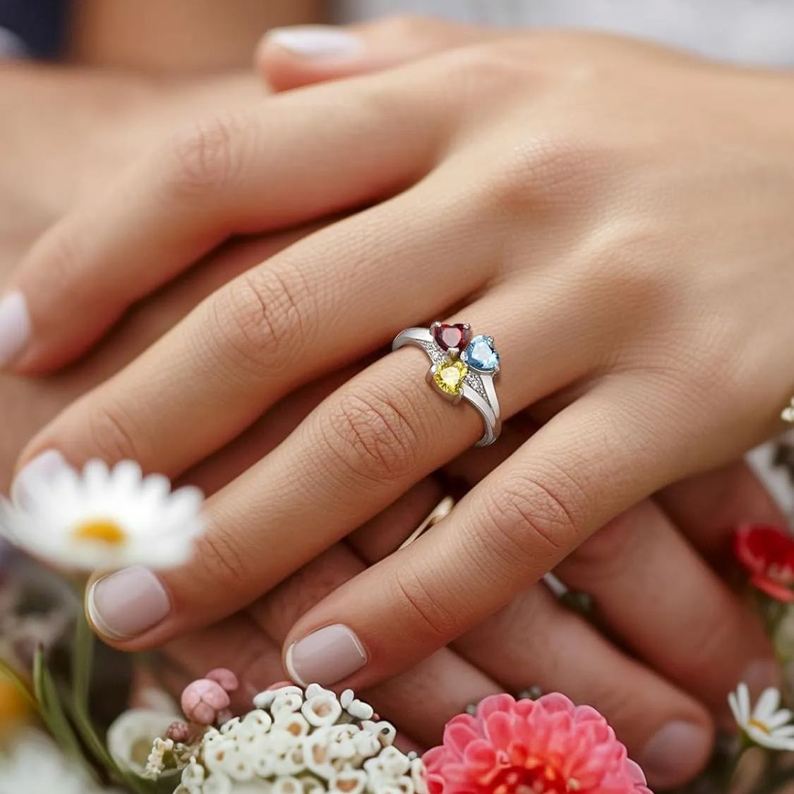 Personalized Heart 1-4 Birthstones Promise Ring for Women