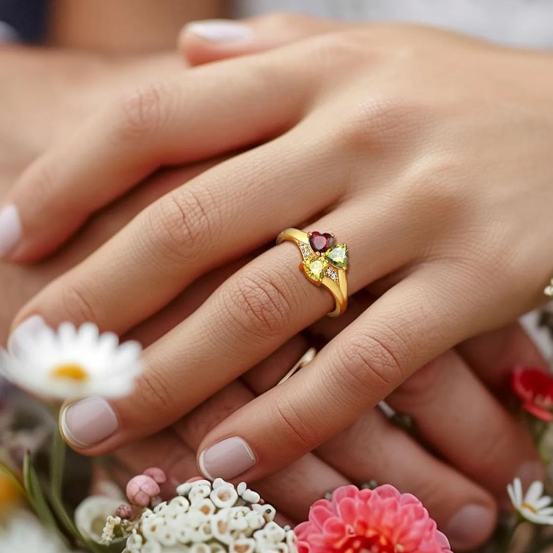 Personalized Heart 1-4 Birthstones Promise Ring for Women