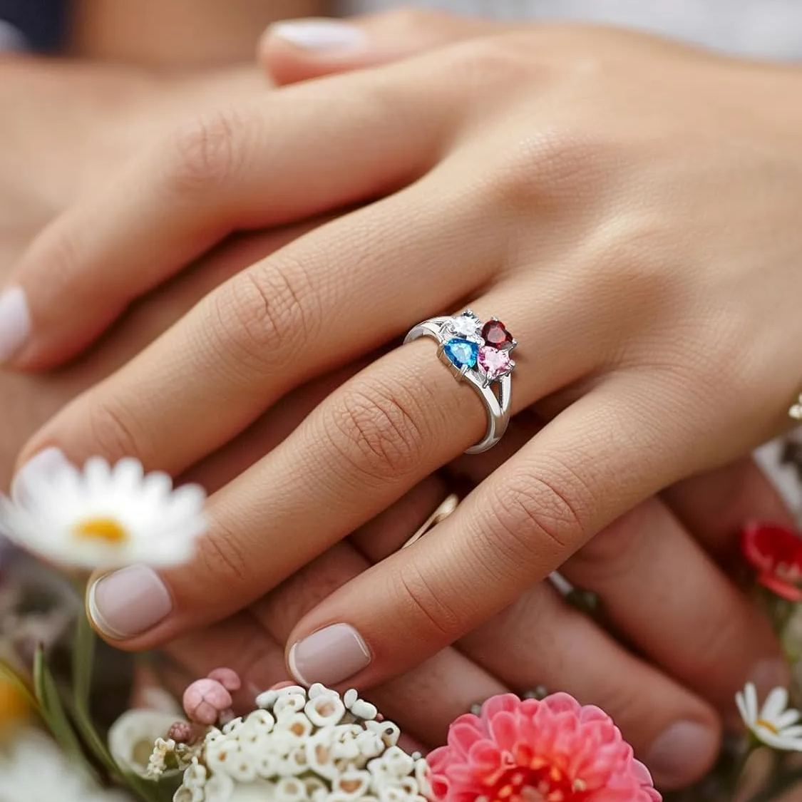 Personalized Heart 1-4 Birthstones Promise Ring for Women