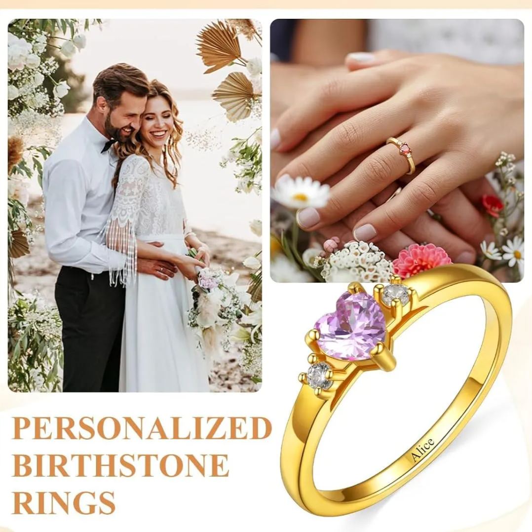 Personalized Heart 1-4 Birthstones Promise Ring  for  wife