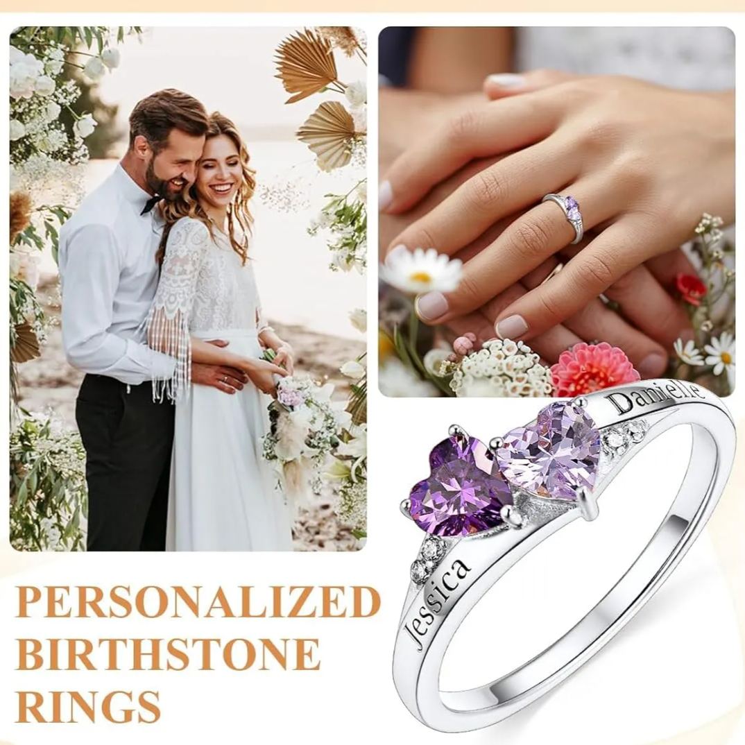 Personalized Heart 1-4 Birthstones Promise Ring  for  wife