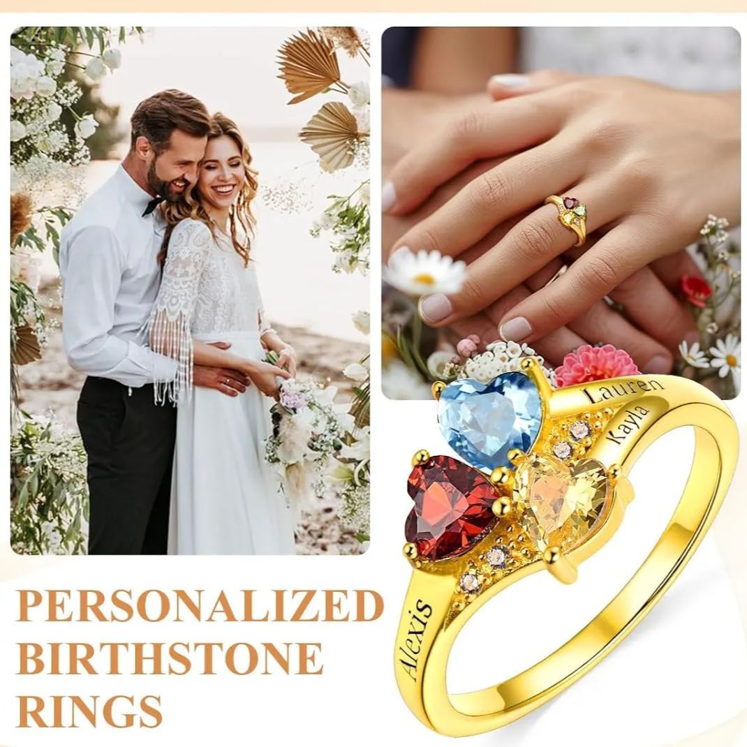 Personalized Heart 1-4 Birthstones Promise Ring  for  wife