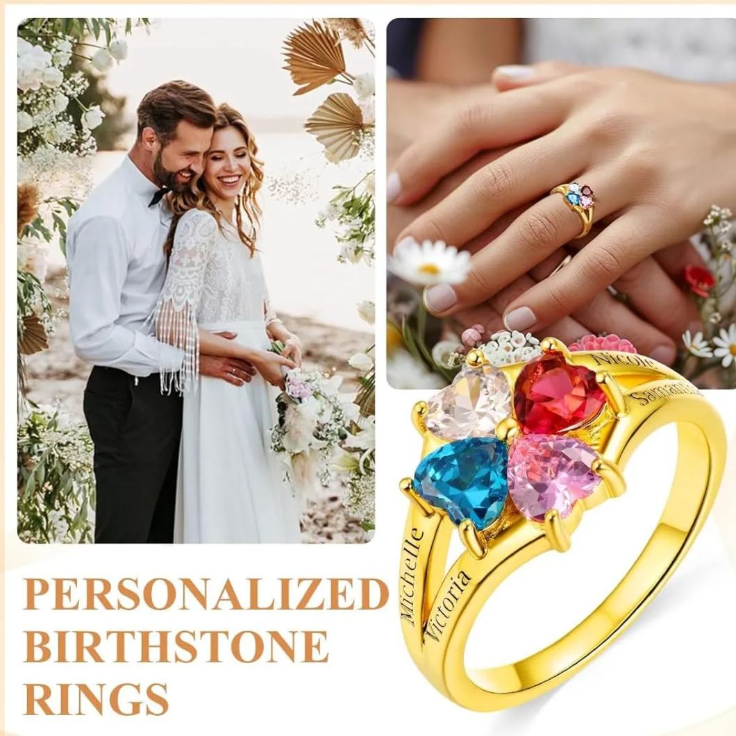 Personalized Heart 1-4 Birthstones Promise Ring  for  wife