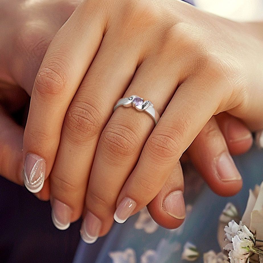 Personalized Birthstone Ring with Engraved Names  for Women