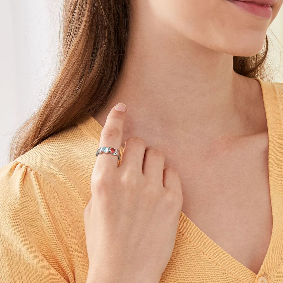 Personalized Birthstone Ring with Engraved Names  for Women