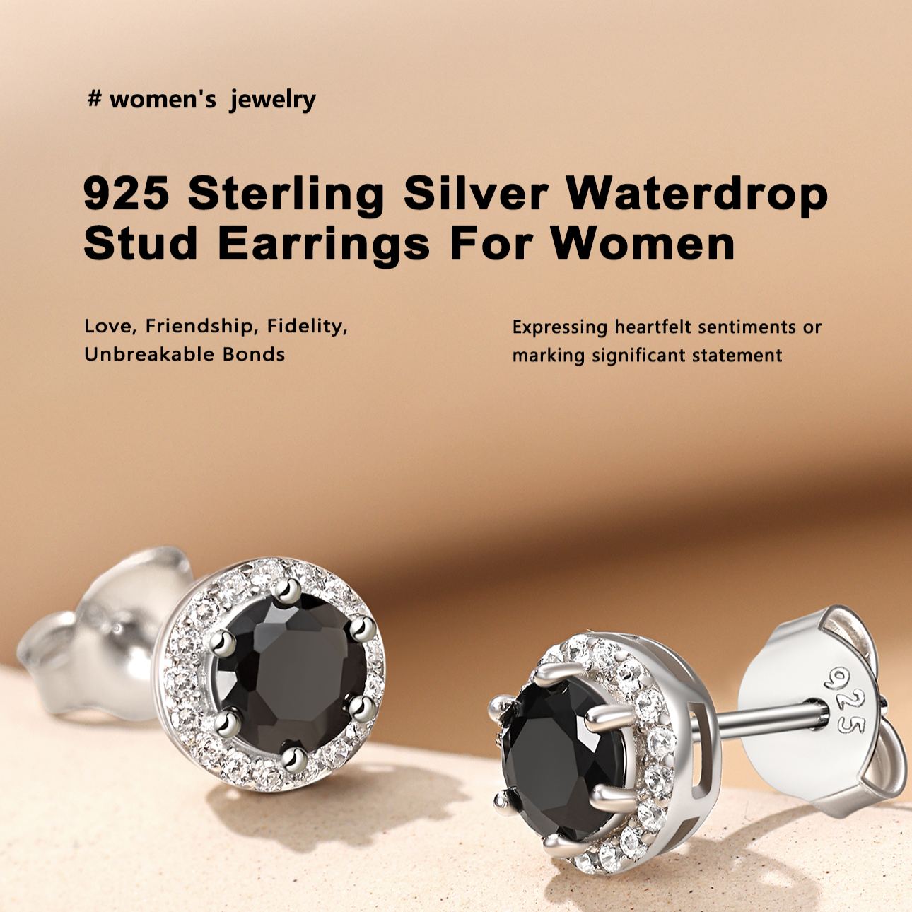 Sterling Silver Black 5mm Round Birthstone with Cubic Zirconia Halo Stud Earrings