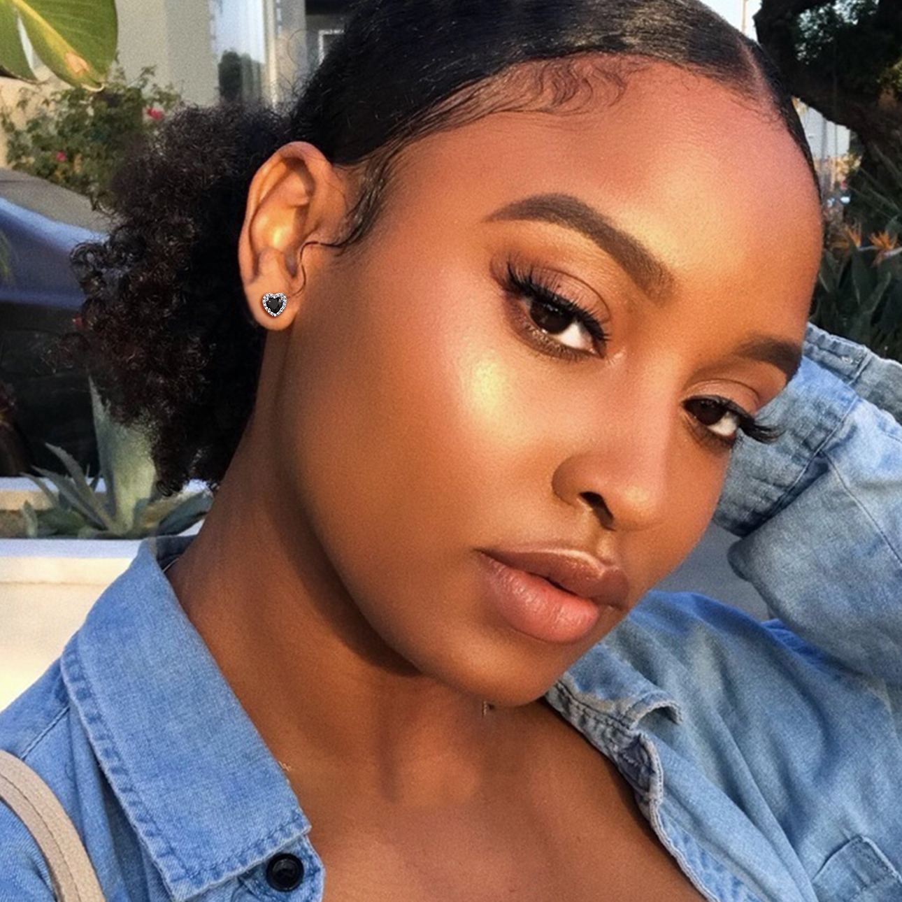 Black 5mm Heart Cut Birthstone with Cubic Zirconia Halo Stud Earrings for Women