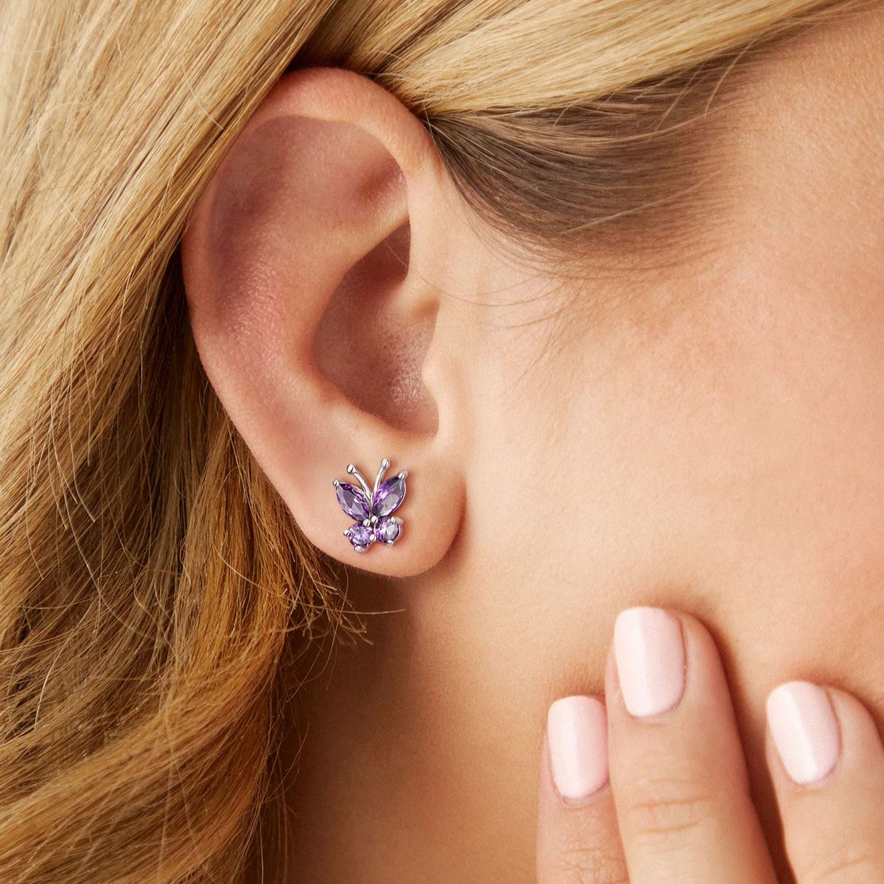 Sterling Silver Butterfly Birthstone Stud Earring for Women