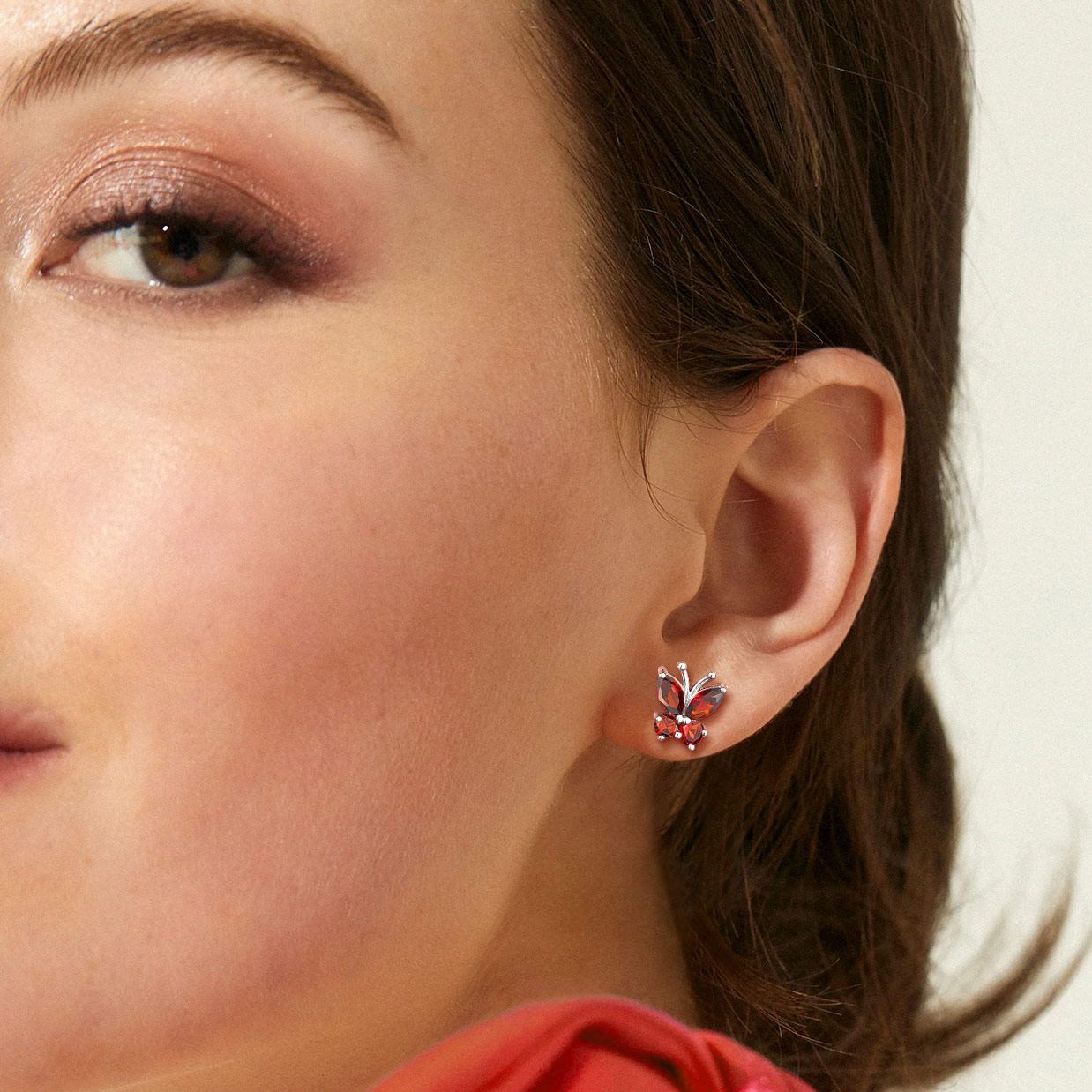 Sterling Silver Butterfly Birthstone Stud Earring for Women