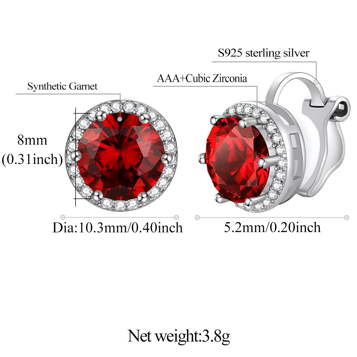Sparkling Zirconia Round Birthstone Clip-on Earrings Details: Dimensions, Hypoallergenic, Clip On
