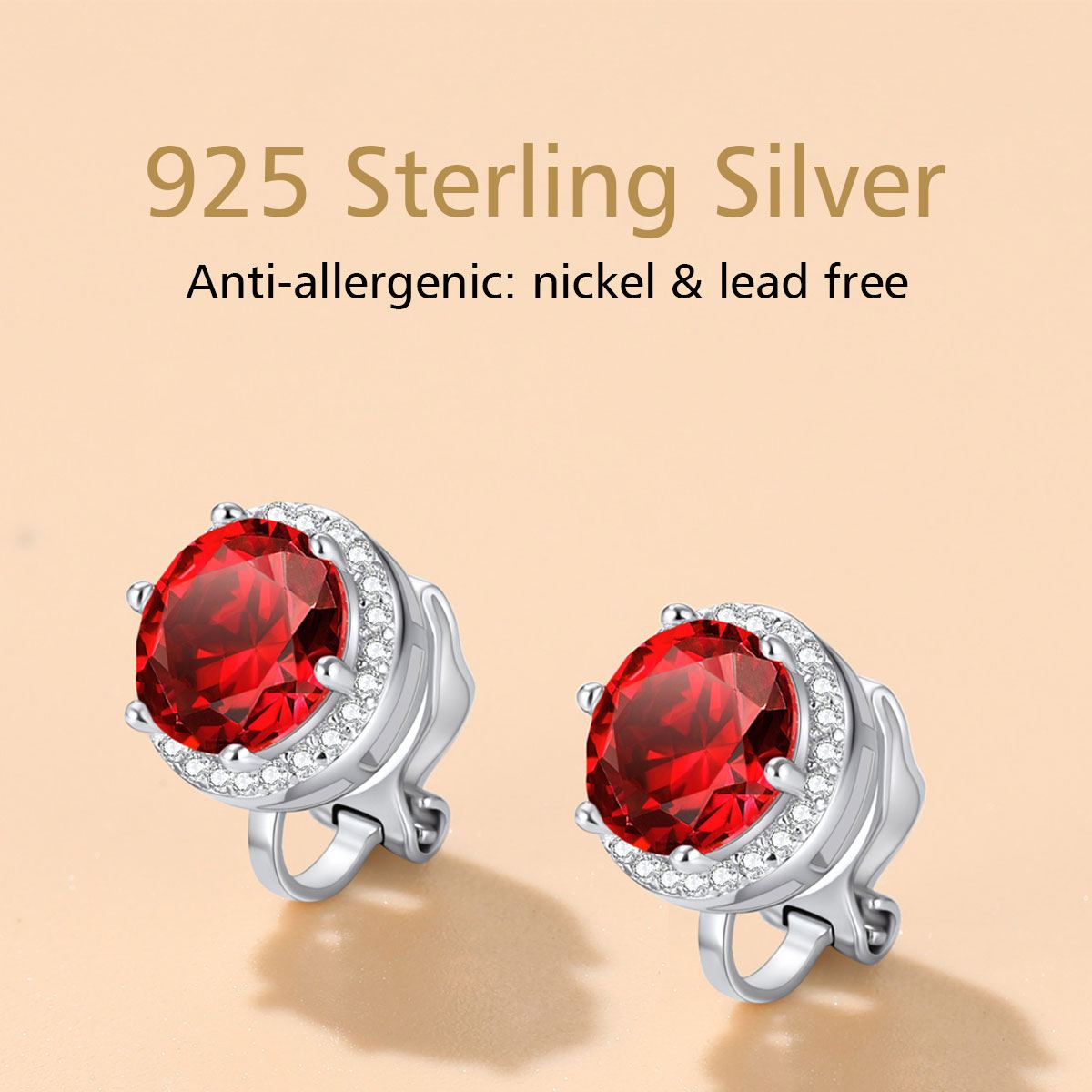 Sterling Silver Sparkling Zirconia Round Birthstone Clip-on Earrings