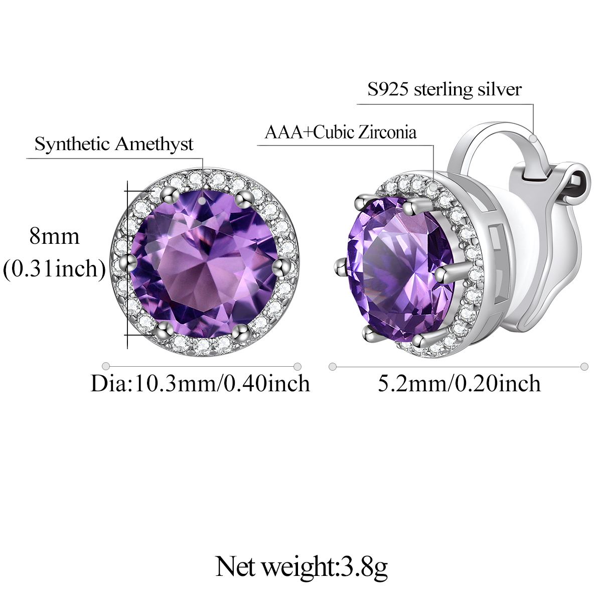 Sparkling Zirconia Round Birthstone Clip-on Earrings Details: Dimensions, Hypoallergenic, Clip On