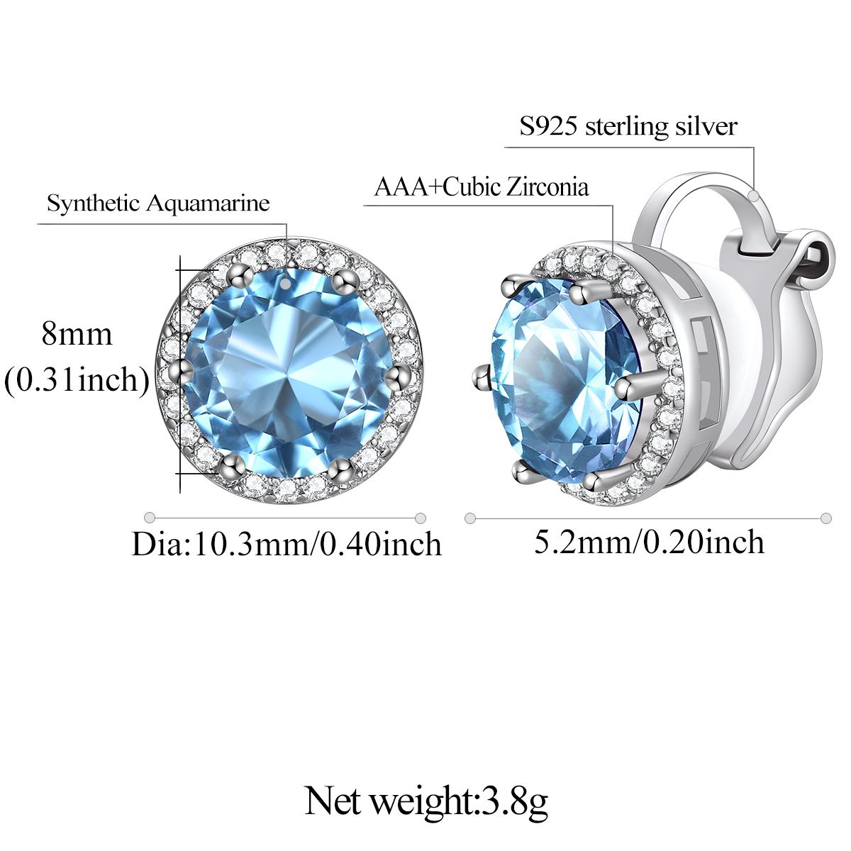 Sparkling Zirconia Round Birthstone Clip-on Earrings Details: Dimensions, Hypoallergenic, Clip On