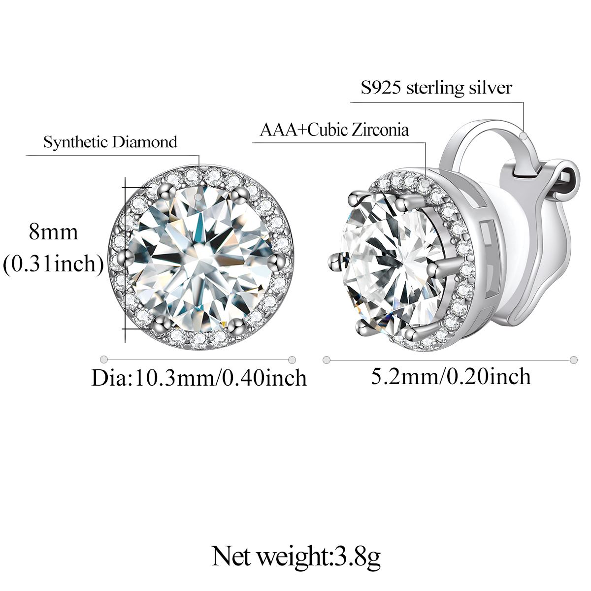 Sparkling Zirconia Round Birthstone Clip-on Earrings Details: Dimensions, Hypoallergenic, Clip On