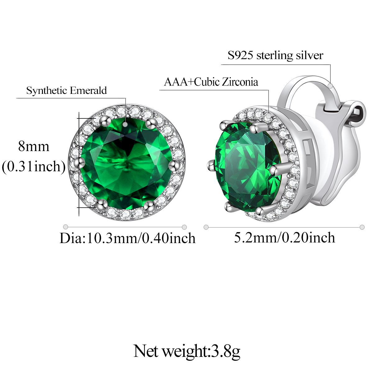 Sparkling Zirconia Round Birthstone Clip-on Earrings Details: Dimensions, Hypoallergenic, Clip On