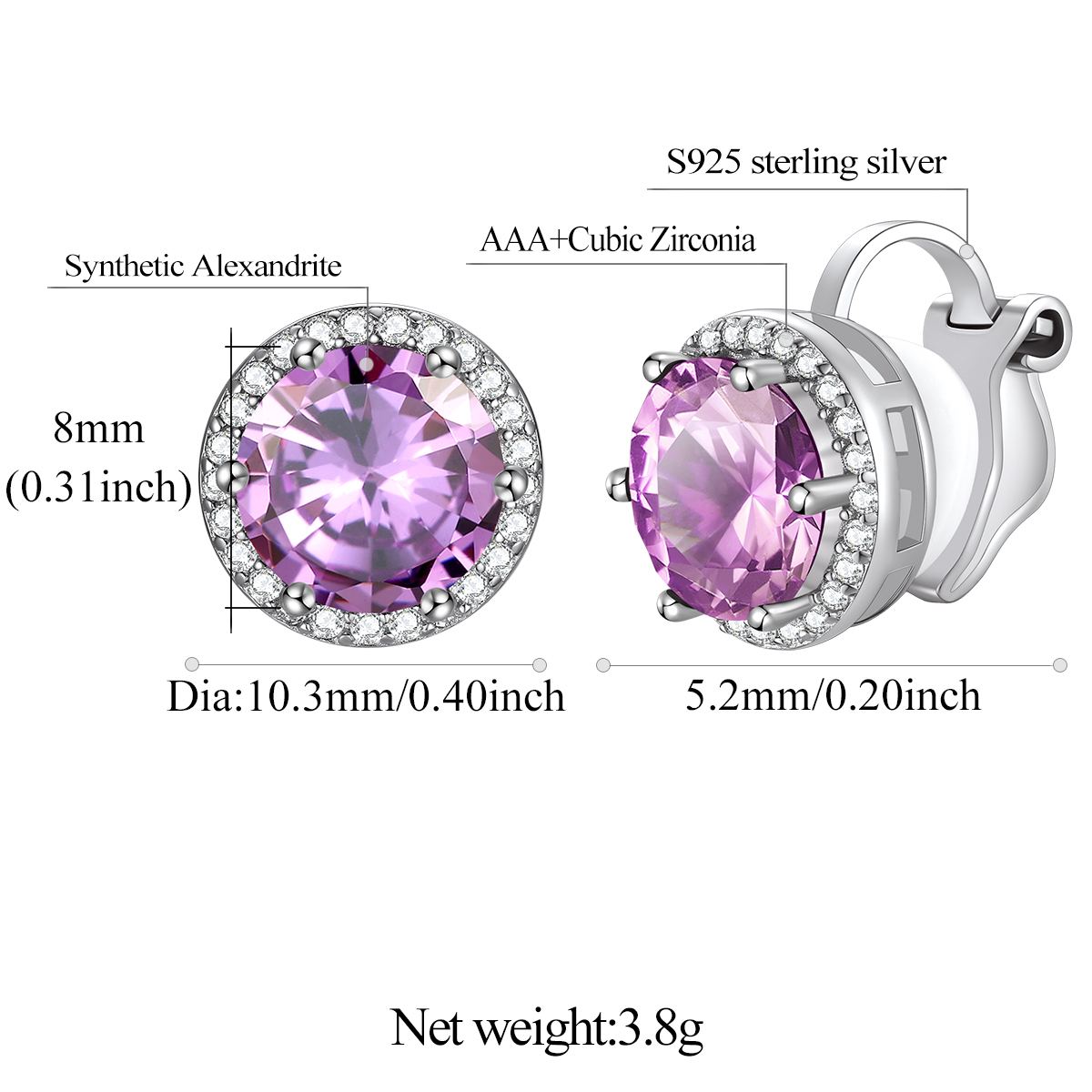 Sparkling Zirconia Round Birthstone Clip-on Earrings Details: Dimensions, Hypoallergenic, Clip On