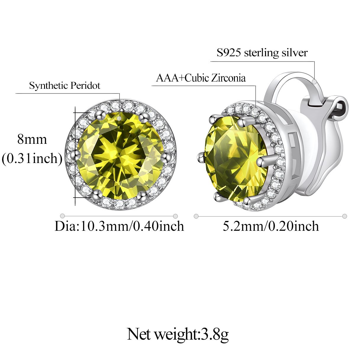 Sparkling Zirconia Round Birthstone Clip-on Earrings Details: Dimensions, Hypoallergenic, Clip On