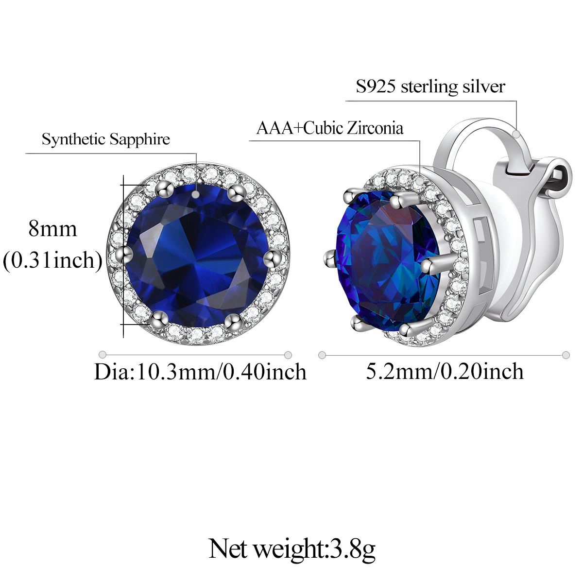 Sparkling Zirconia Round Birthstone Clip-on Earrings Details: Dimensions, Hypoallergenic, Clip On