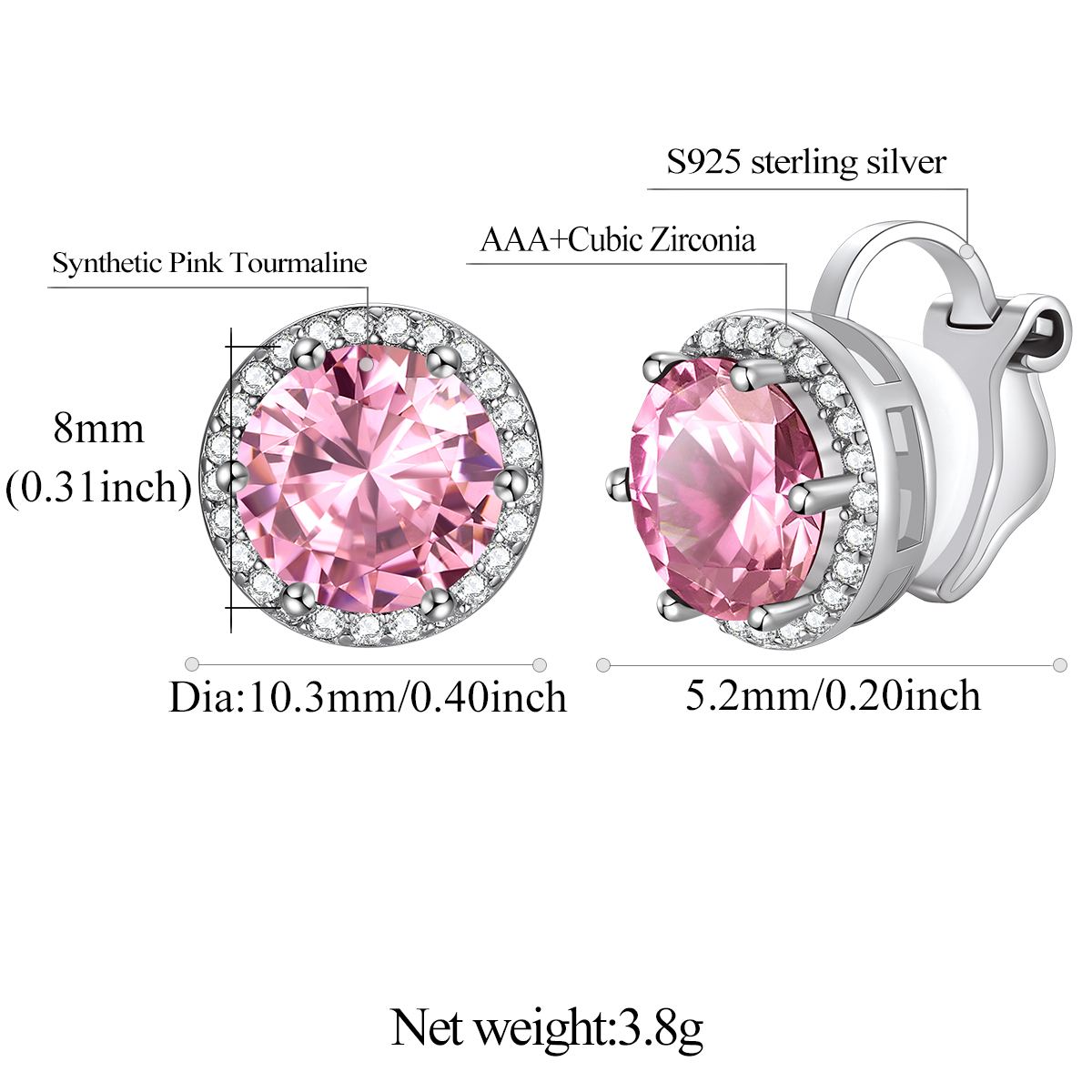 Sparkling Zirconia Round Birthstone Clip-on Earrings Details: Dimensions, Hypoallergenic, Clip On