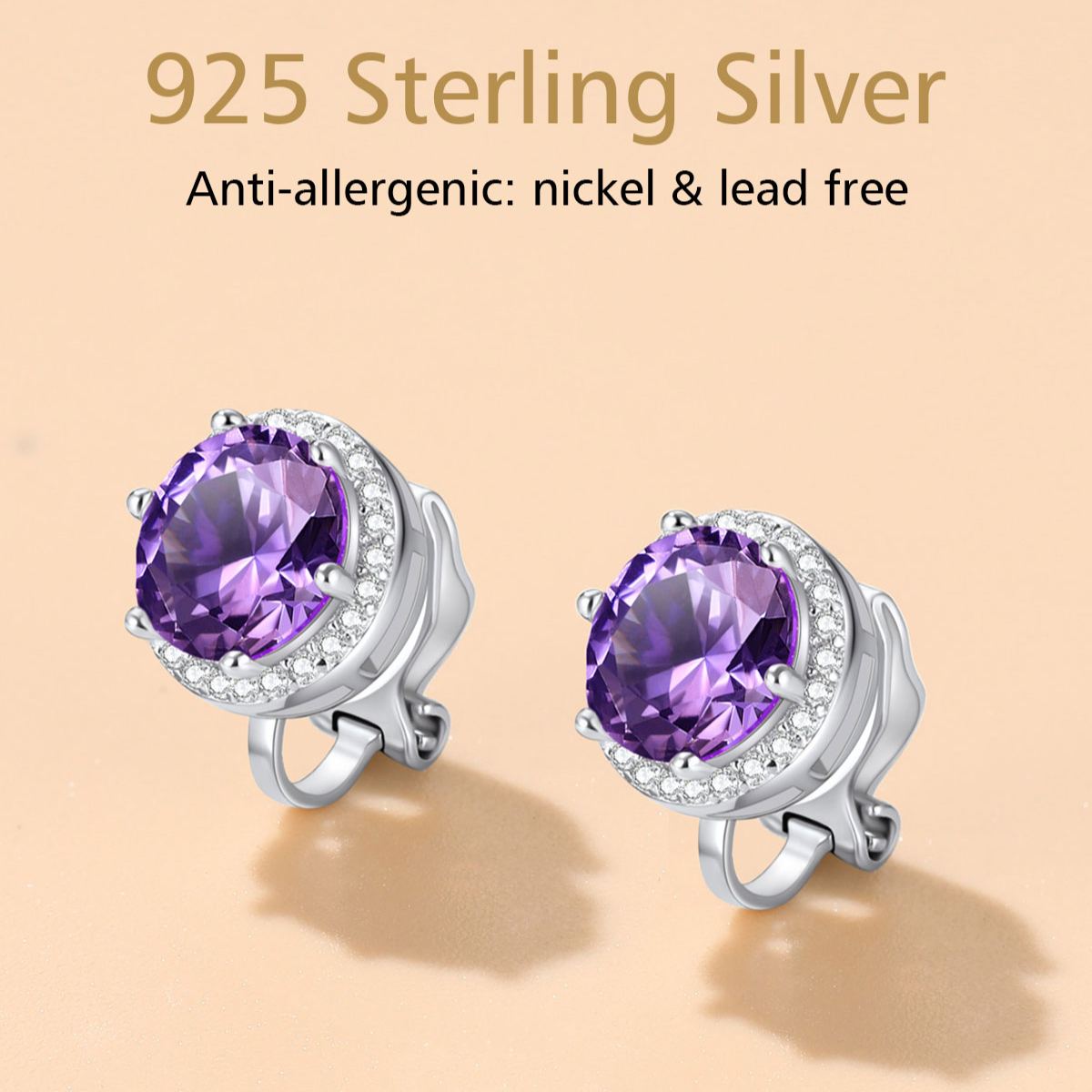 Sterling Silver Sparkling Zirconia Round Birthstone Clip-on Earrings