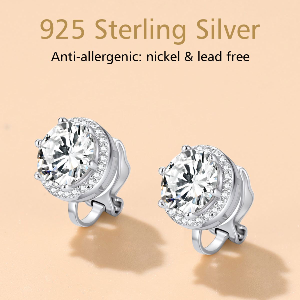 Sterling Silver Sparkling Zirconia Round Birthstone Clip-on Earrings