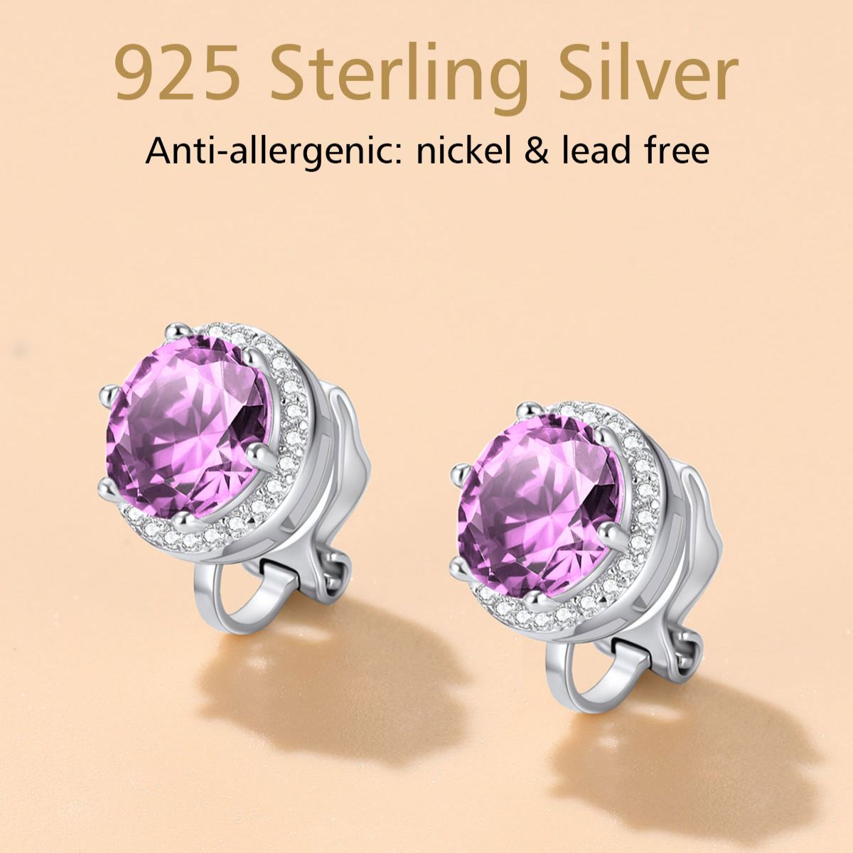 Sterling Silver Sparkling Zirconia Round Birthstone Clip-on Earrings
