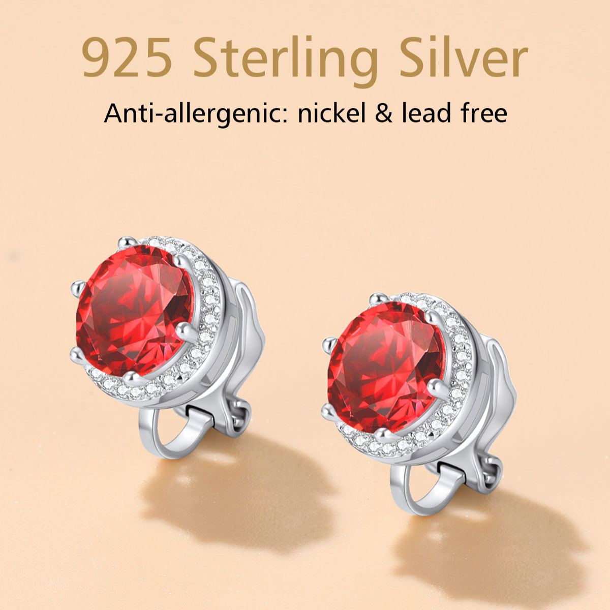 Sterling Silver Sparkling Zirconia Round Birthstone Clip-on Earrings