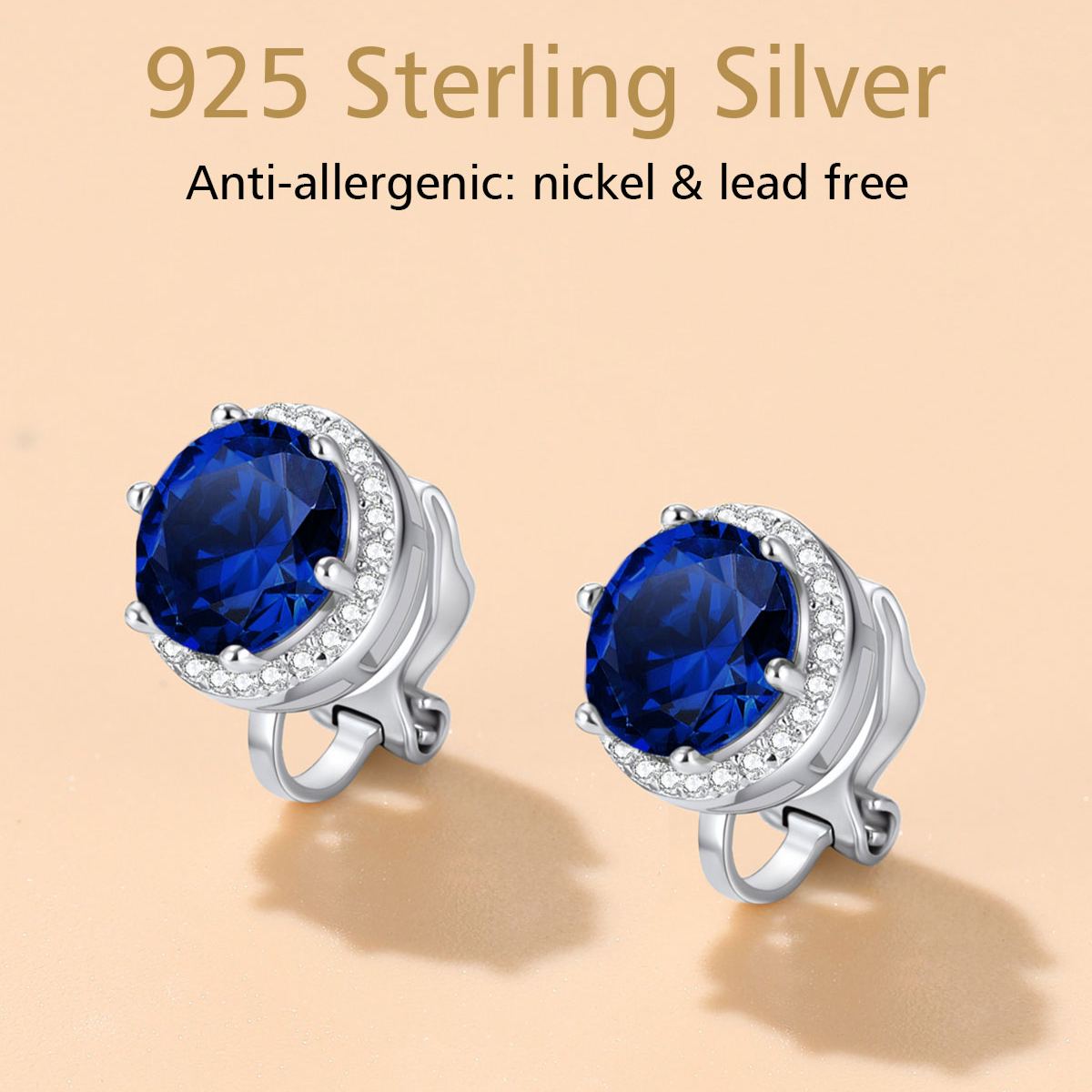 Sterling Silver Sparkling Zirconia Round Birthstone Clip-on Earrings