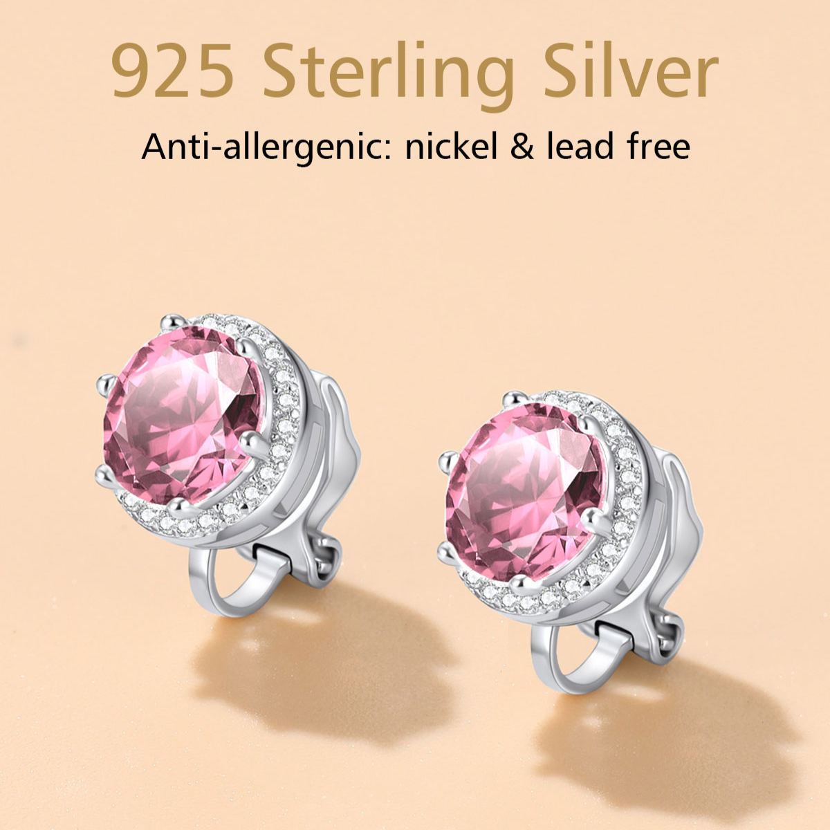 Sterling Silver Sparkling Zirconia Round Birthstone Clip-on Earrings