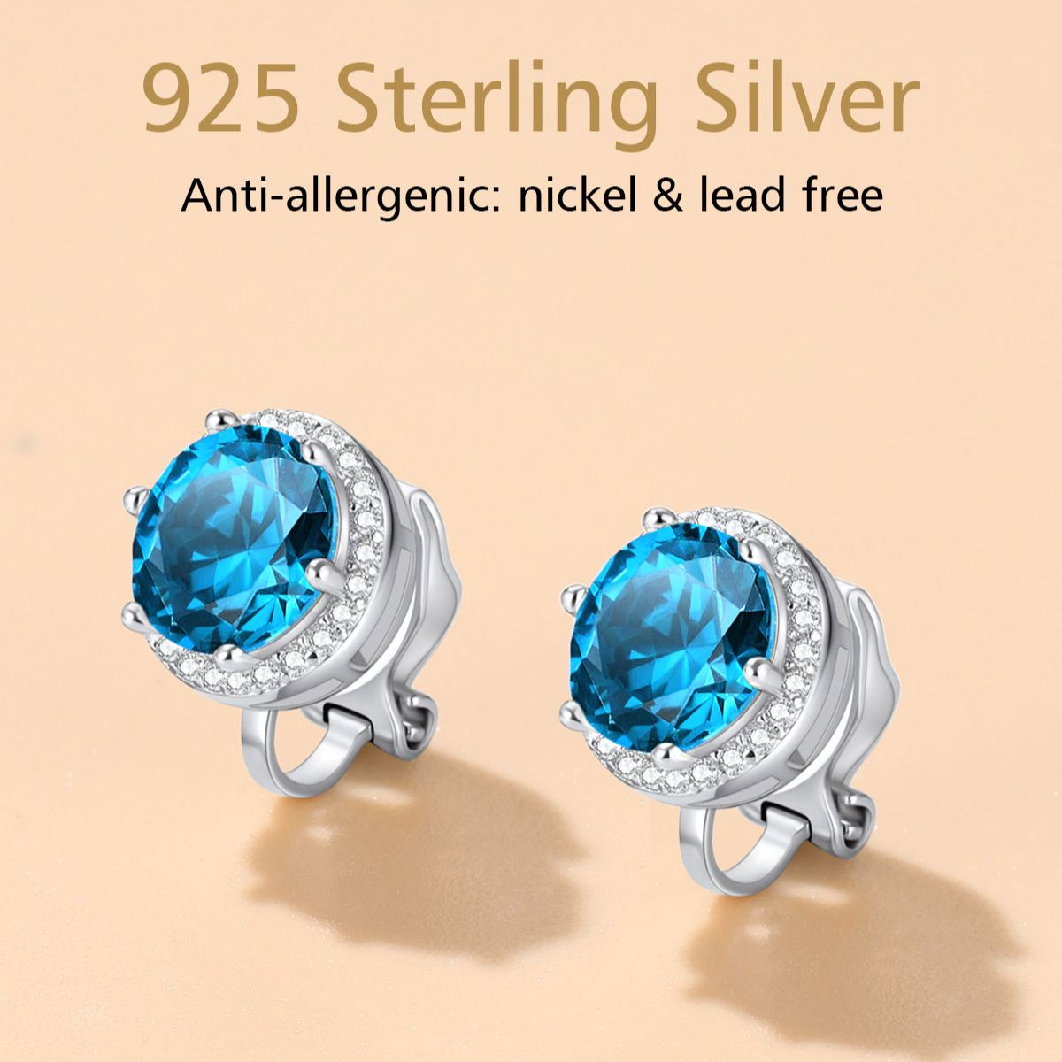 Sterling Silver Sparkling Zirconia Round Birthstone Clip-on Earrings