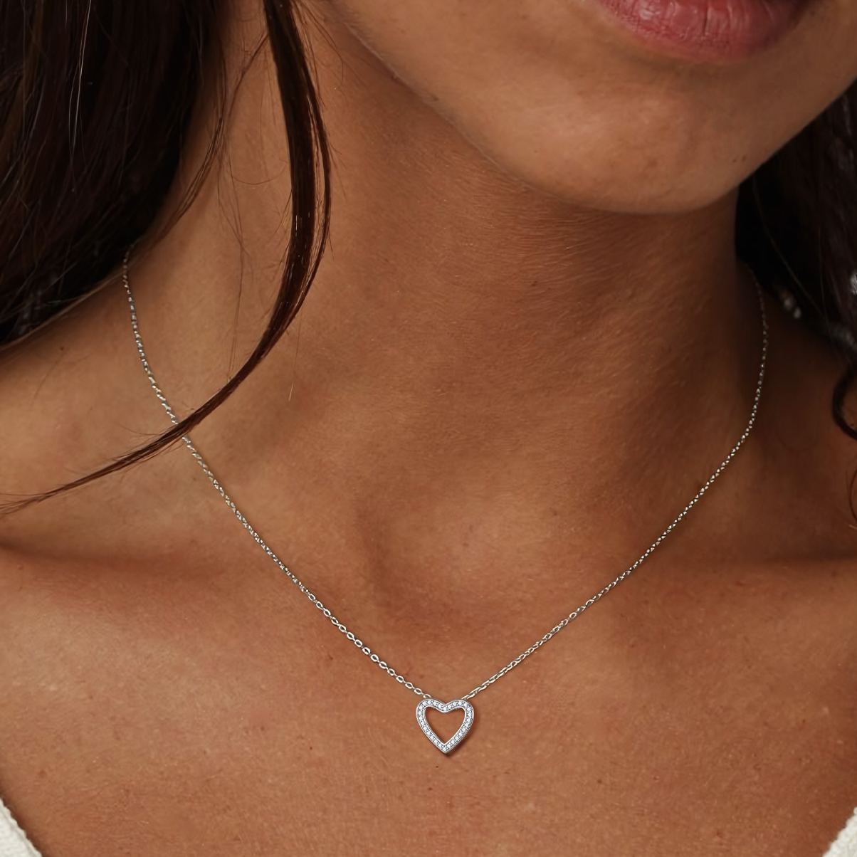 Heart Cubic Zirconia Pendant with Adjustable Chain Necklace  for Women