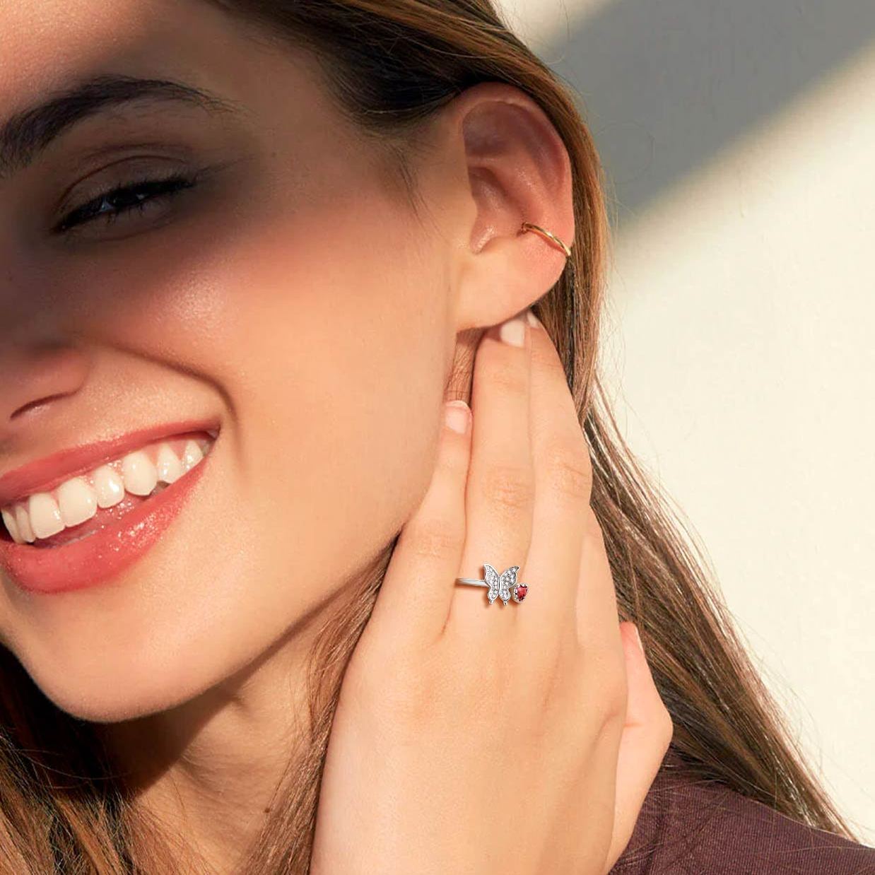 Butterfly & Heart Birthstone Cubic Zirconia Adjustable Rings for Women/girlfriend/Mother