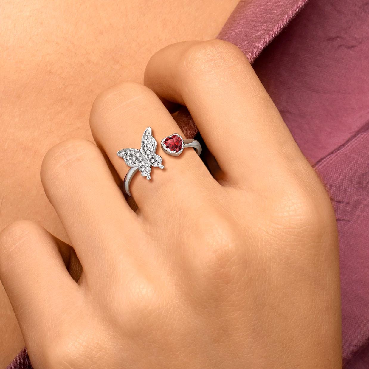 Butterfly & Heart Birthstone Cubic Zirconia Adjustable Rings for Women/girlfriend/Mother