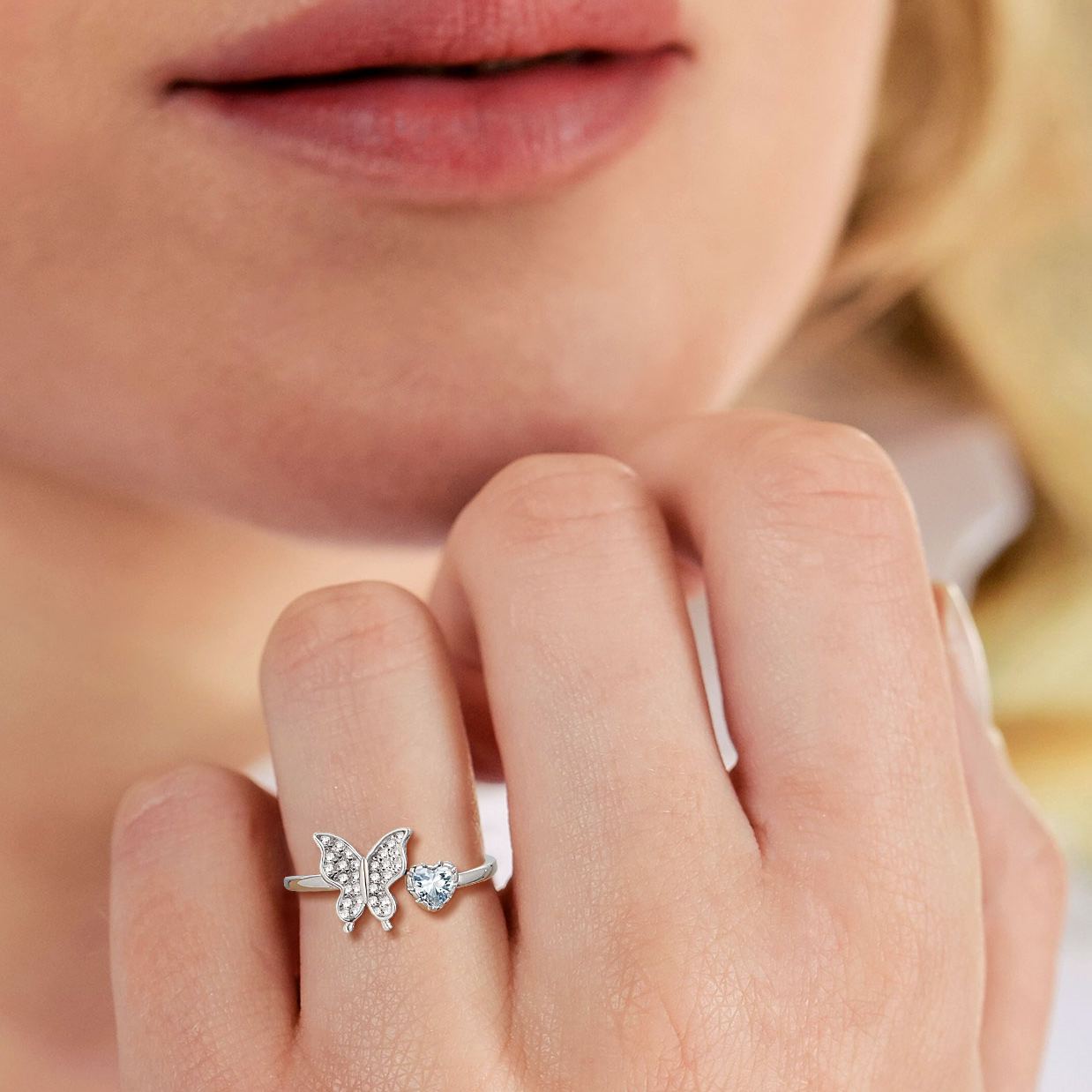 Butterfly & Heart Birthstone Cubic Zirconia Adjustable Rings for Women/girlfriend/Mother