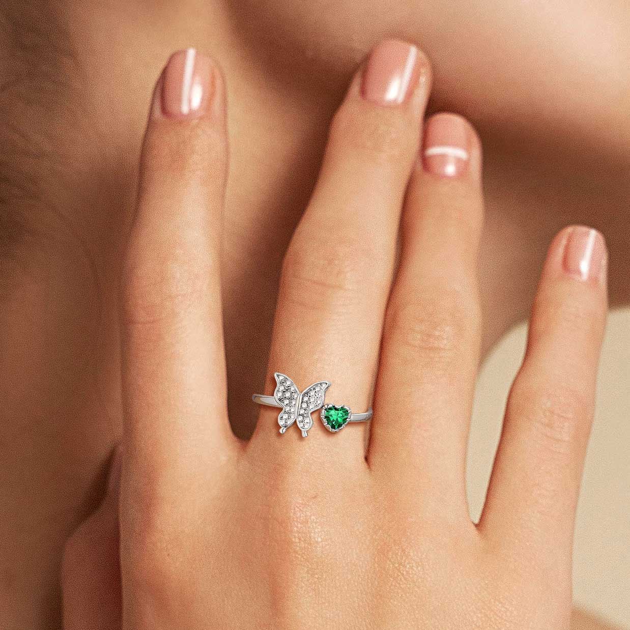 Butterfly & Heart Birthstone Cubic Zirconia Adjustable Rings for Women/girlfriend/Mother