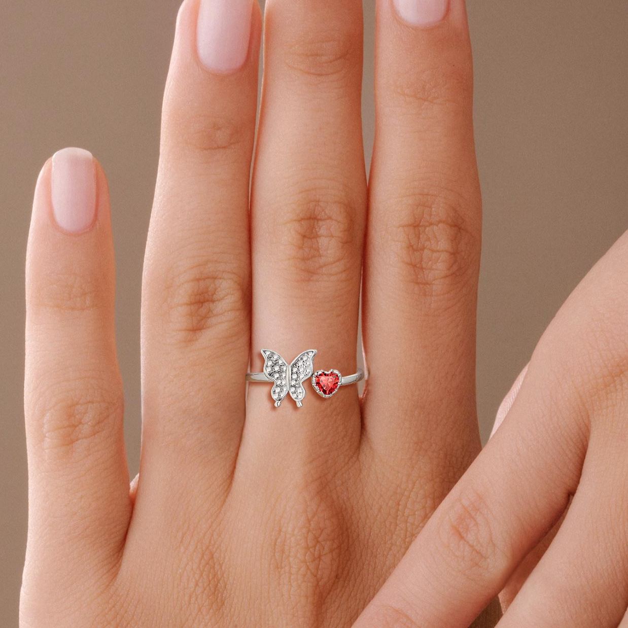 Butterfly & Heart Birthstone Cubic Zirconia Adjustable Rings for Women/girlfriend/Mother