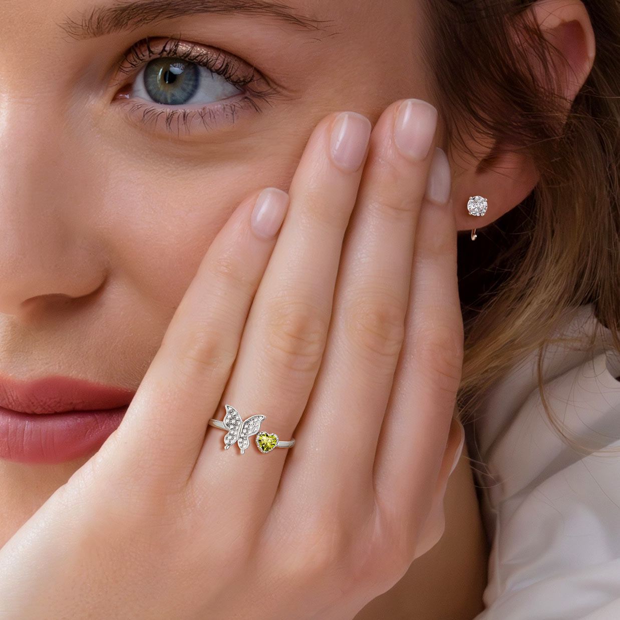Butterfly & Heart Birthstone Cubic Zirconia Adjustable Rings for Women/girlfriend/Mother
