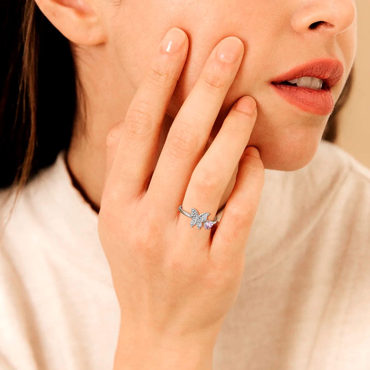 Butterfly & Heart Birthstone Cubic Zirconia Adjustable Rings for Women/girlfriend/Mother