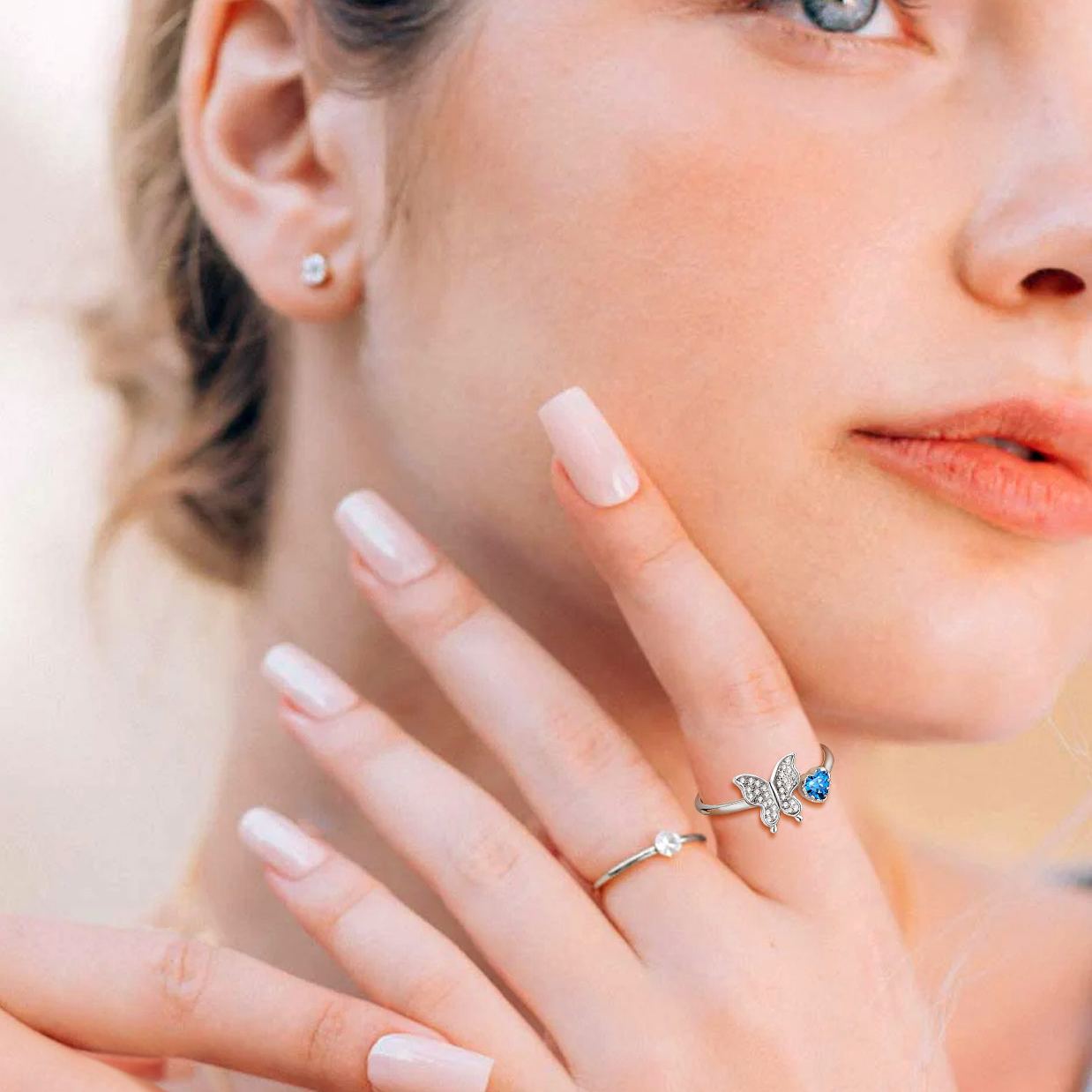 Butterfly & Heart Birthstone Cubic Zirconia Adjustable Rings for Women/girlfriend/Mother