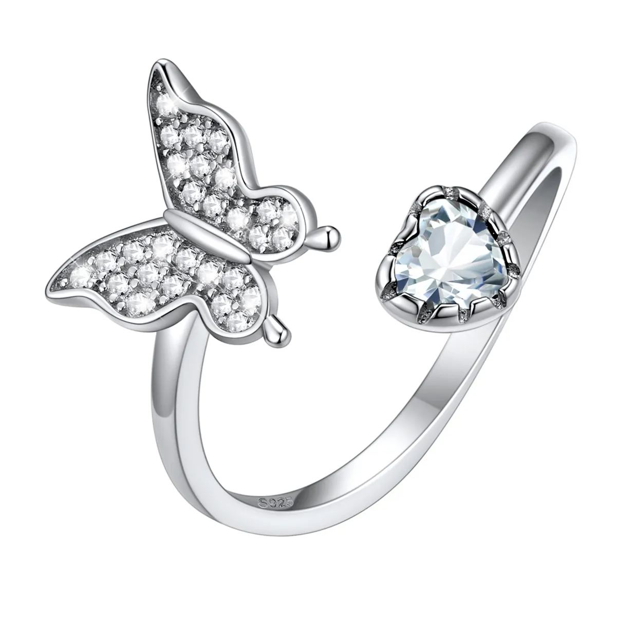 Butterfly & Heart Birthstone Cubic Zirconia Adjustable Rings