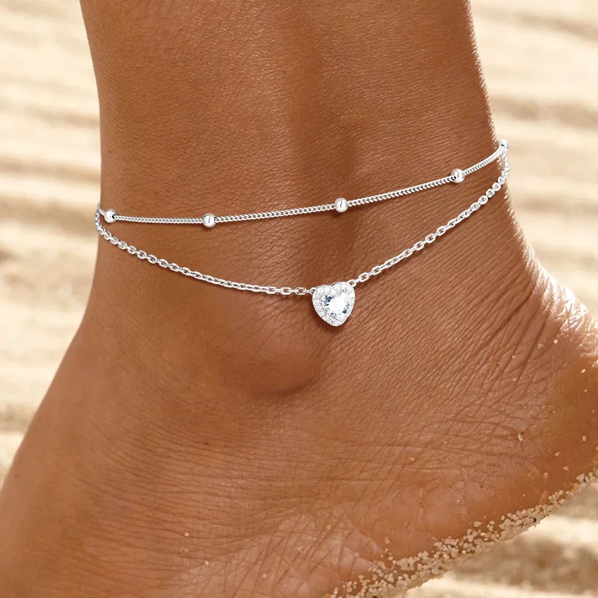 Adjustable Double-Layer Sparkling Heart Zircon Birthstone Ankle& Bracelet  for Women/Mother/girlfriend