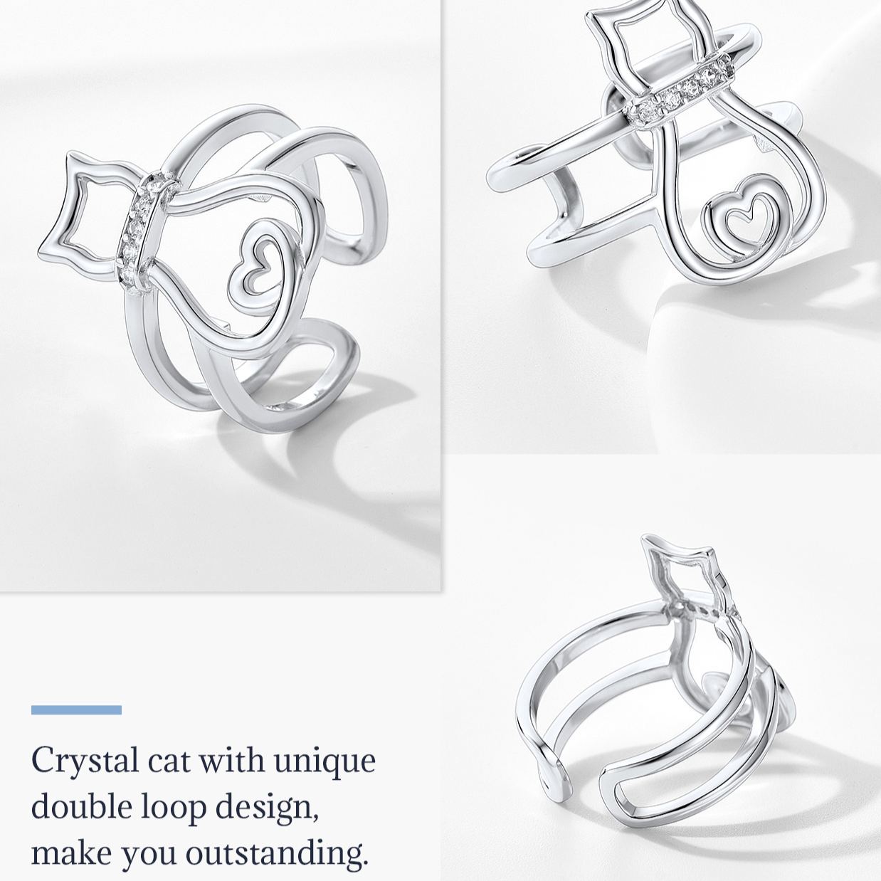 Sterling Silver Adjustable Cat Band Rings Cat Rings