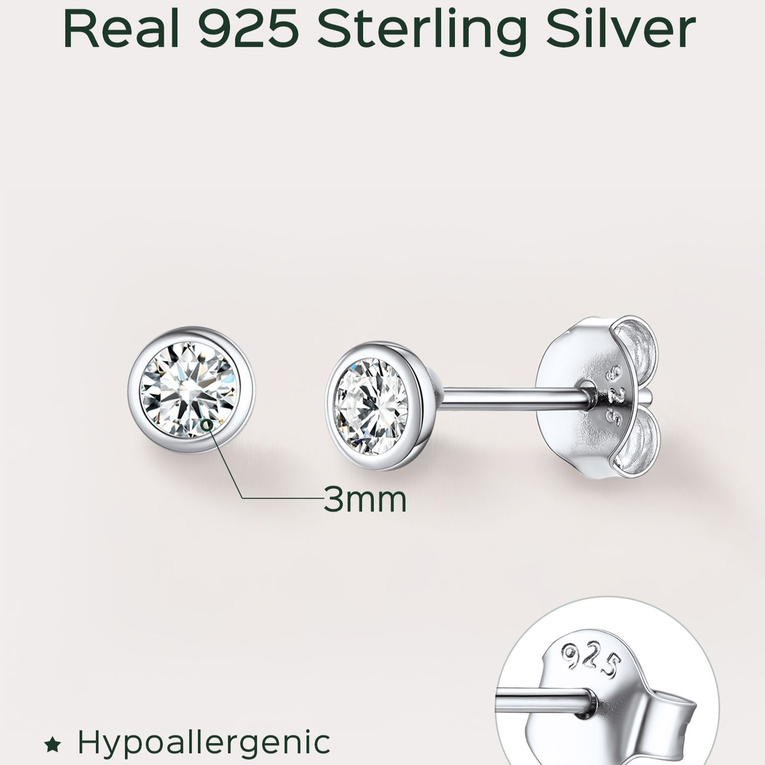 Sterling Silver & AAA+ Cubic Zriconia ChicSilver Minimalist Sparkling Cubic Zirconia Stud Earrings