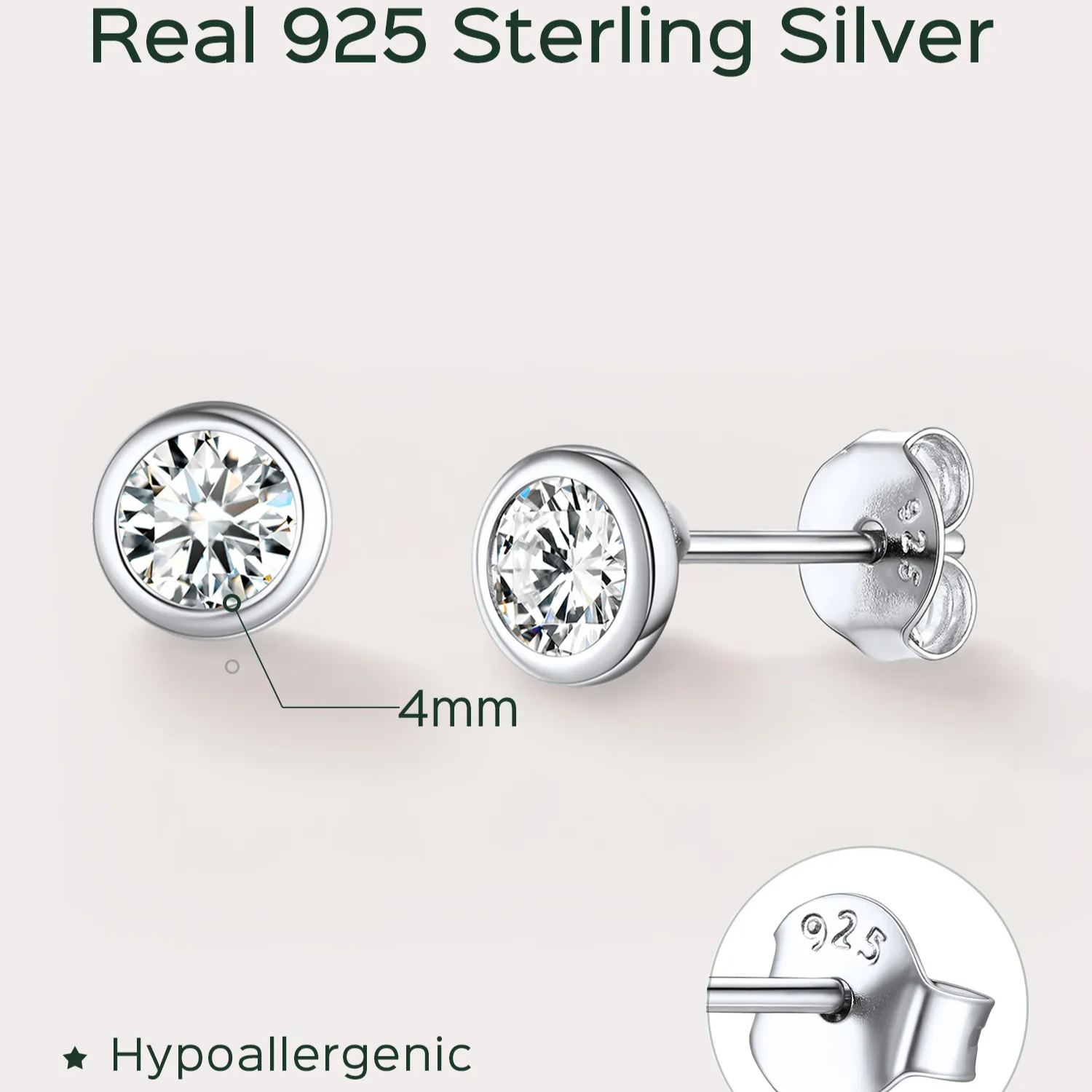 Sterling Silver ChicSilver Minimalist Sparkling Cubic Zirconia Stud Earrings